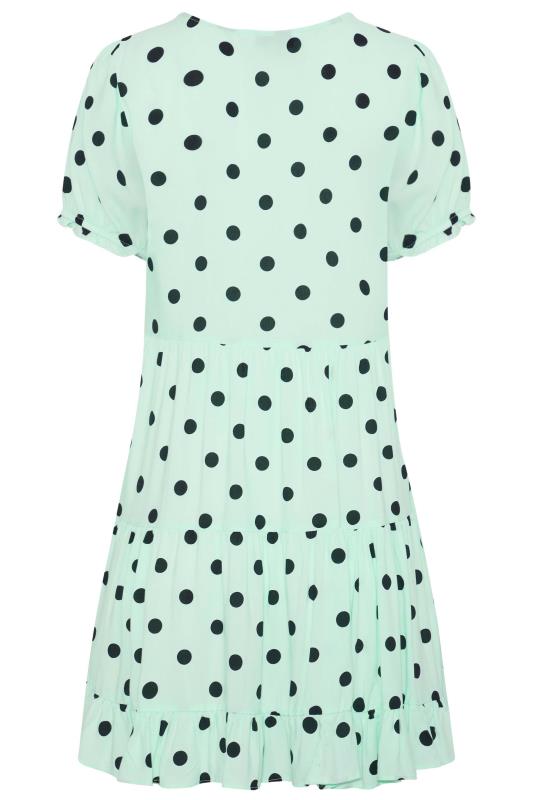 Petite Mint Green Spot Print Tiered Tunic Dress 7