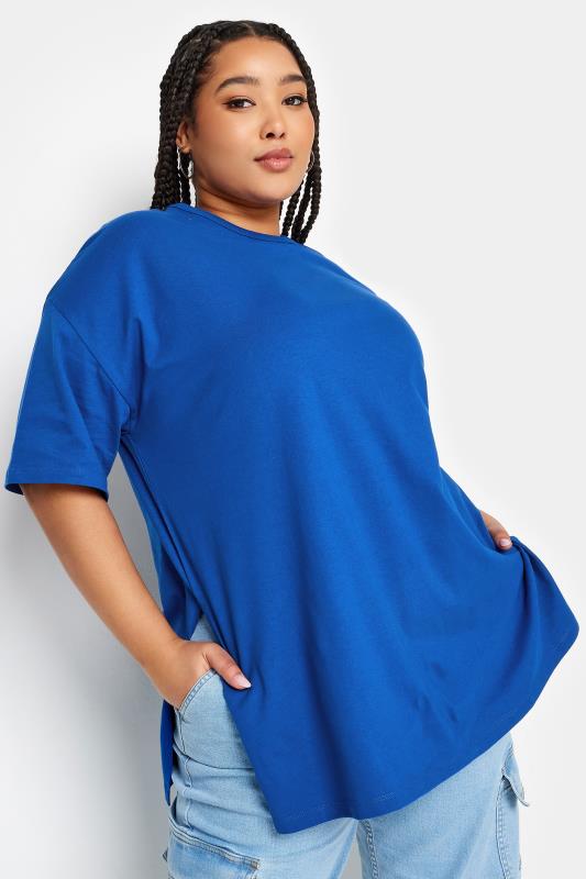 Plus Size  YOURS Curve Cobalt Blue Split Hem Oversized T-Shirt