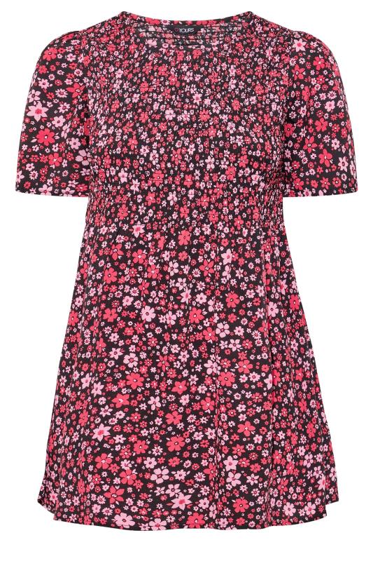 Plus Size Pink Ditsy Floral Shirred Top | Yours Clothing 7