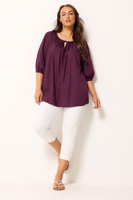 YOURS Plus Size Purple Button Through Top | Yours Clothing 1