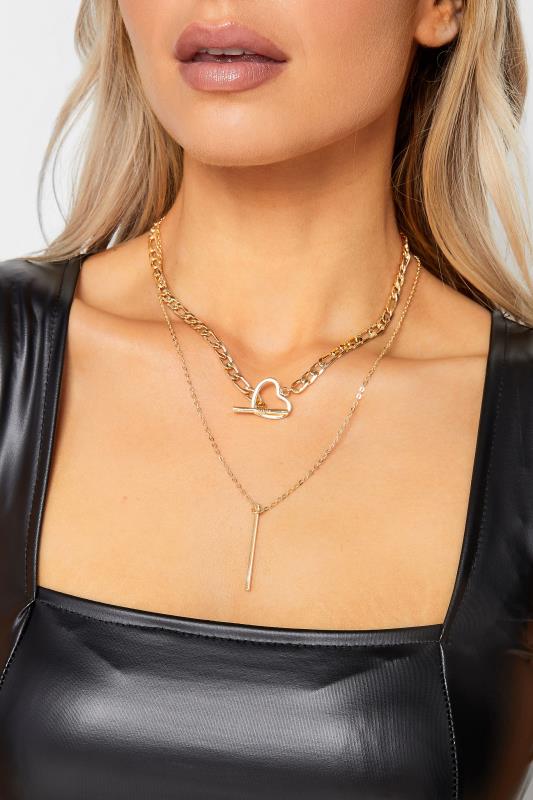 Gold Tone Double Layer Heart Chain Necklace | Yours Clothing 1