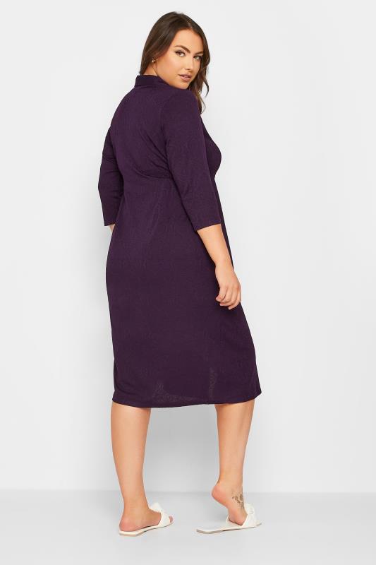 Plus Size Purple Textured Collared Dress | Yours Clothing 3