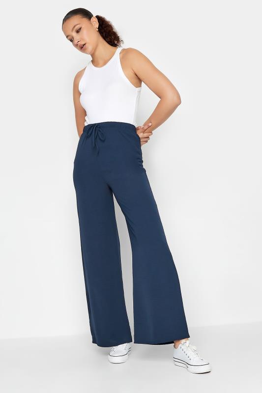 LTS Tall Navy Blue Crepe Wide Leg Trousers | Long Tall Sally 3