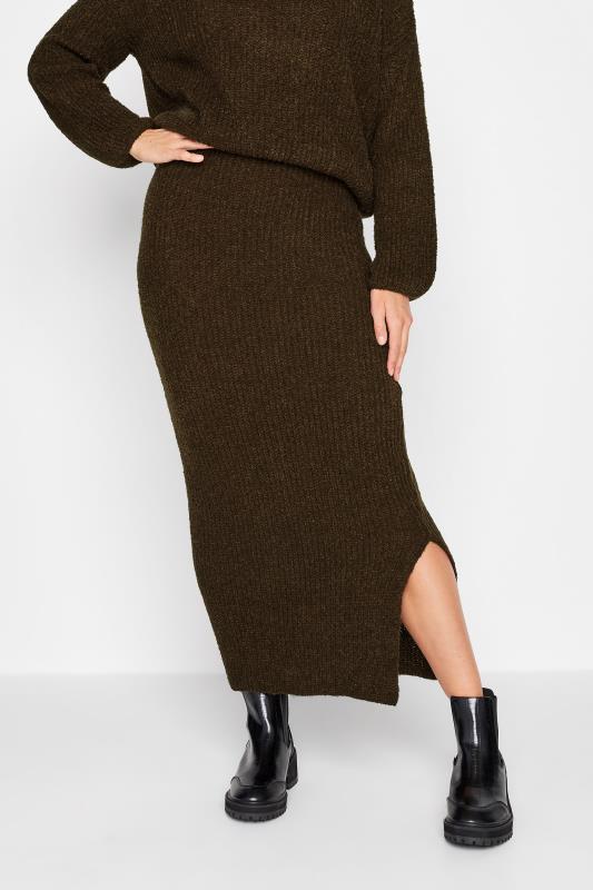  dla puszystych LTS Tall Chocolate Brown Midi Knitted Skirt