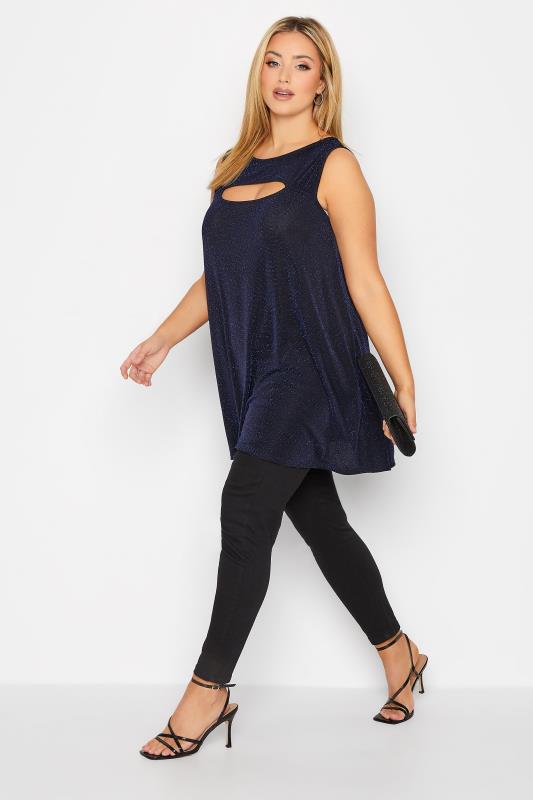 Curve Blue Cut Out Glitter Swing Vest Top | Yours Clothing 2