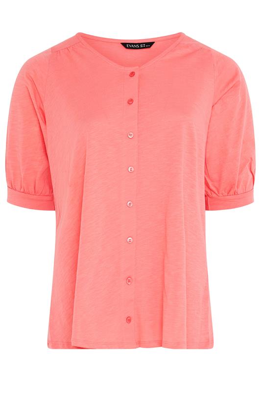 EVANS Plus Size Coral Pink Short Sleeve Cotton Top | Evans 5