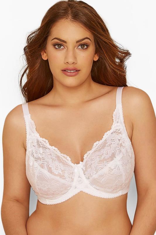 White Stretch Lace Non-Padded Underwired Balcony Bra | Yours Clothing 1