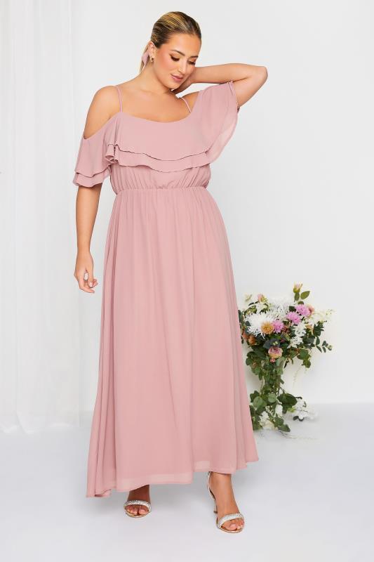 YOURS LONDON Plus Size Pink Bardot Ruffle Maxi Dress | Yours Clothing 4