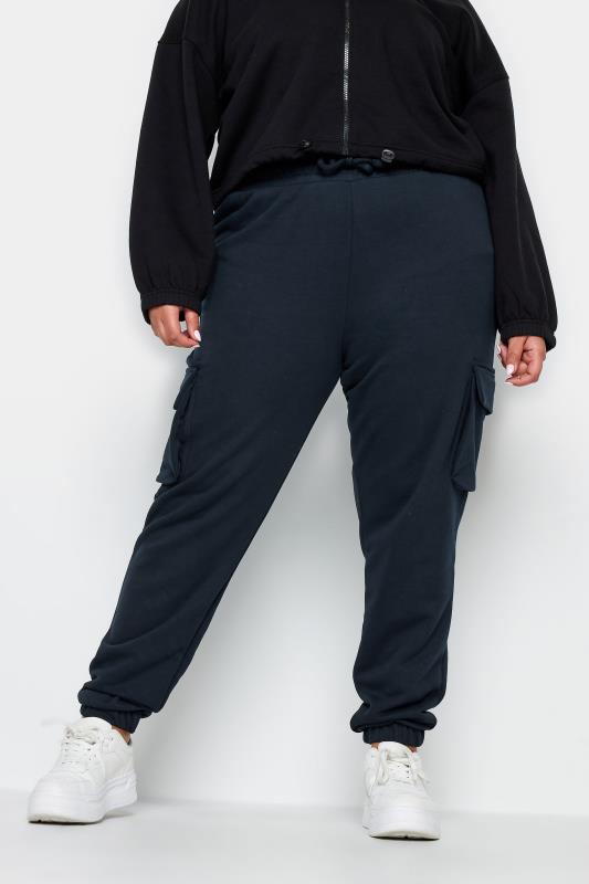 Plus Size  YOURS Curve Navy Blue Cuffed Cargo Joggers