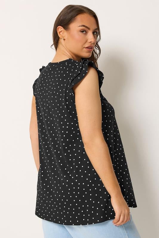 YOURS Plus Size Black Polka Dot Frill Sleeve Vest Top | Yours Clothing 2