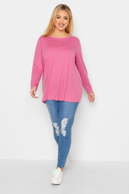 Plus Size Pink Long Sleeve T-Shirt - Petite | Yours Clothing 2