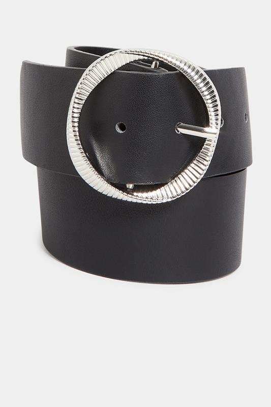 Black Textured Circle Buckle Belt | Yours Clothing 2