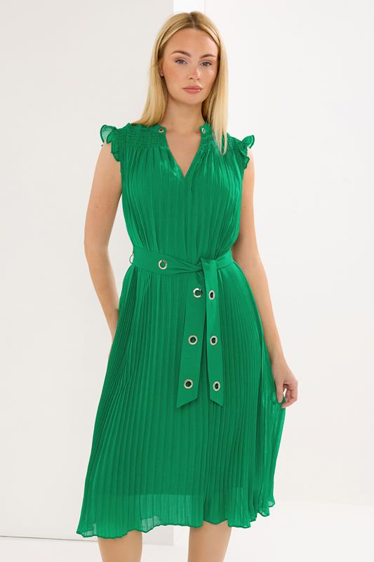 STAR – Plissiertes Kleid in Grün mit Ösen