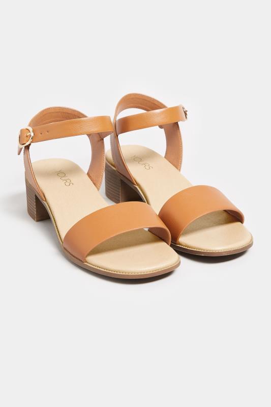 Tan Brown Strappy Low Heel Sandals In Extra Wide EEE Fit | Yours Clothing  2