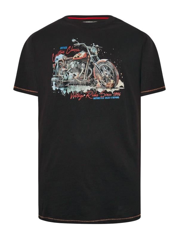 D555 Big & Tall Black Motorbike Graphic Print Tee | BadRhino 3