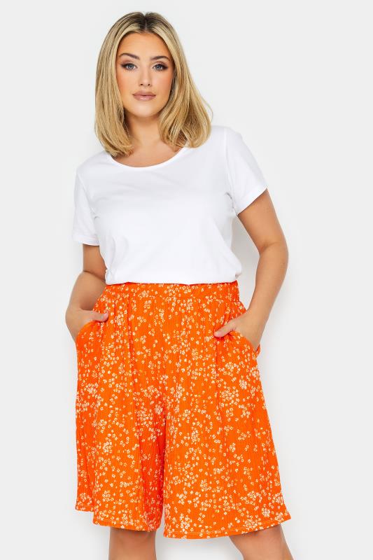  Grande Taille YOURS Curve Orange Ditsy Print Pull On Shorts