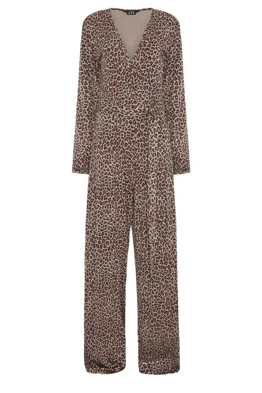 LTS Tall Beige Brown Leopard Print Wrap Jumpsuit 6