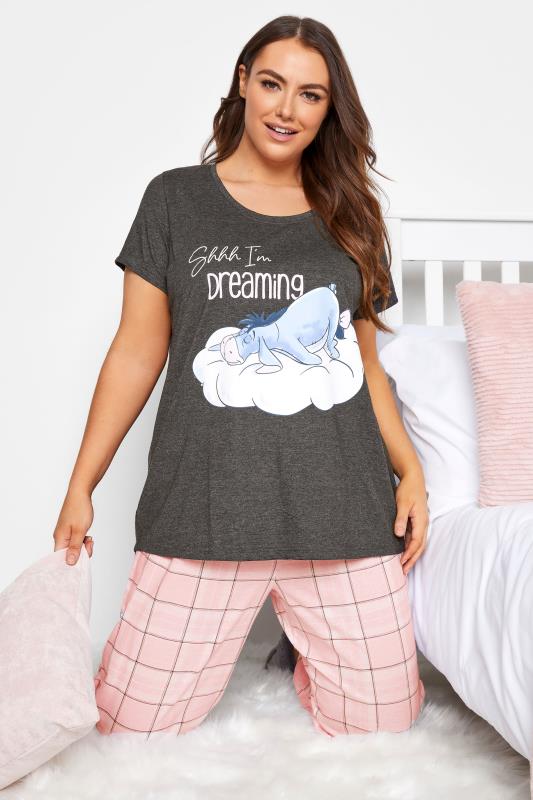 DISNEY Curve Grey Eeyore 'Shhh I'm Dreaming' Check Print Pyjama Set 2