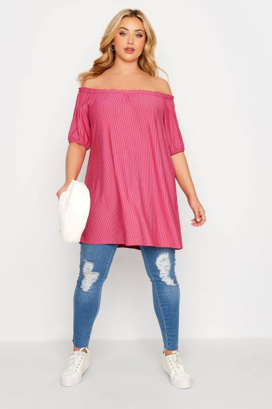 Plus Size Pink Stripe Bardot Top | Yours Clothing 2