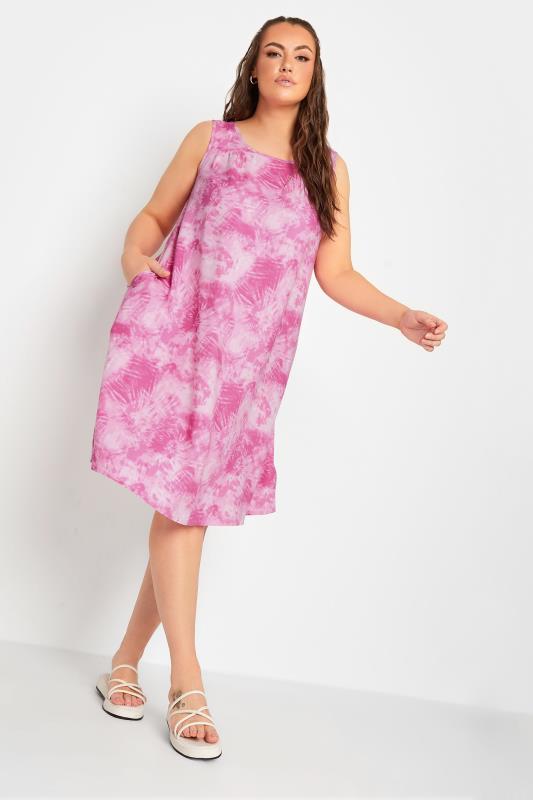 Plus Size  YOURS Curve Dark Pink Tie Dye Print Swing Dress
