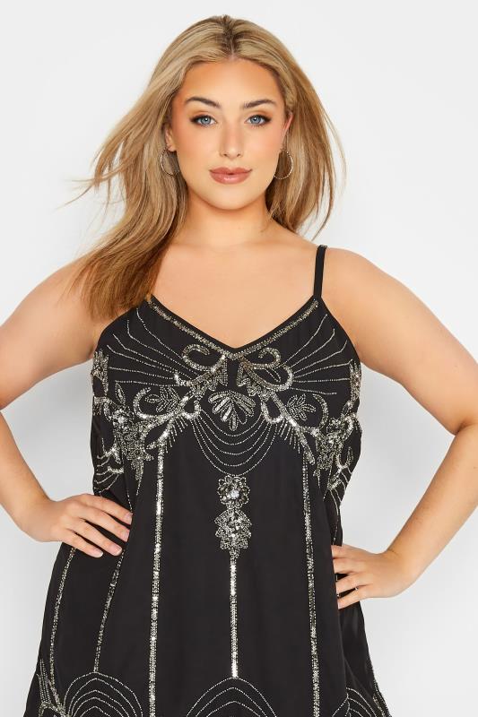 LUXE Curve Black Paisley Sequin Hand Embellished Cami Top 3