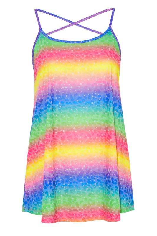 Curve Blue & Pink Rainbow Leopard Print Strappy Vest Top 4
