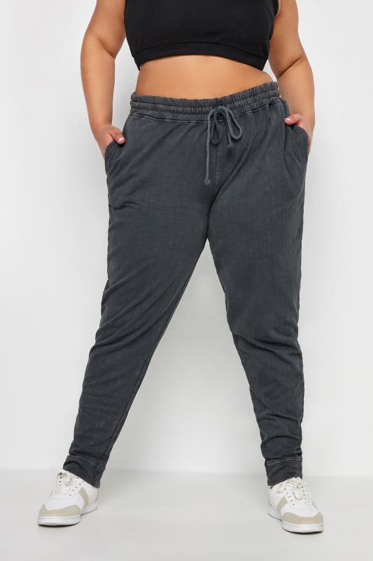 YOURS Plus Size Charcoal Grey Acid Wash Joggers | Yours Clothing 1