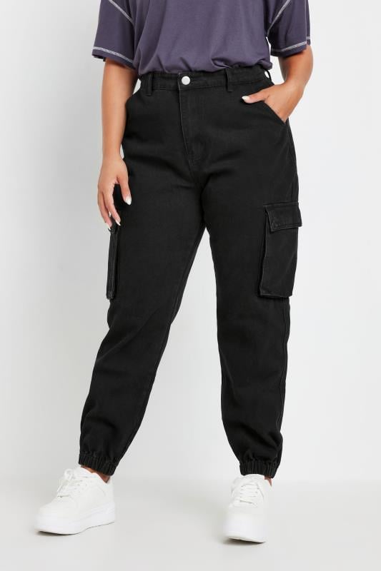 Plus Size  YOURS Curve Black Washed Cargo Jeans