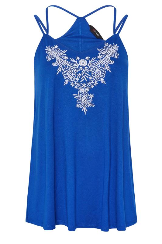 YOURS Plus Size Blue Embroidered Neck Vest Top | Yours Clothing 6