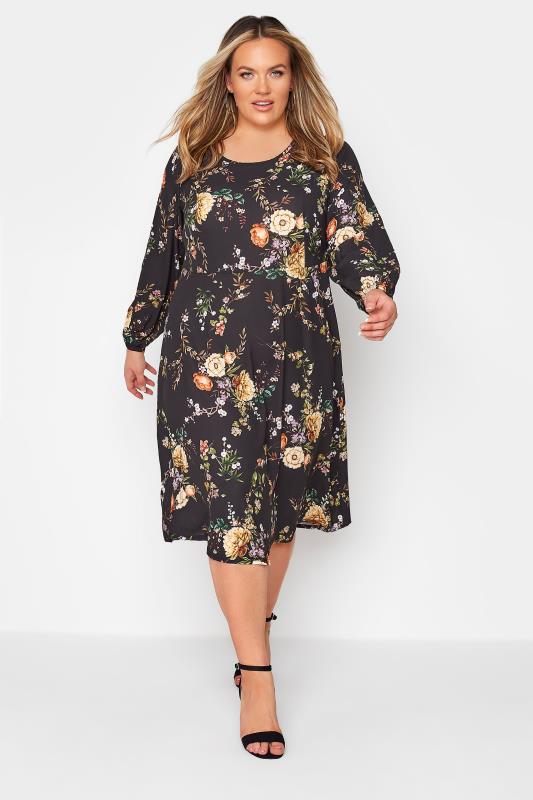 Plus Size YOURS LONDON Black Blossom Midi Dress | Yours Clothing 2