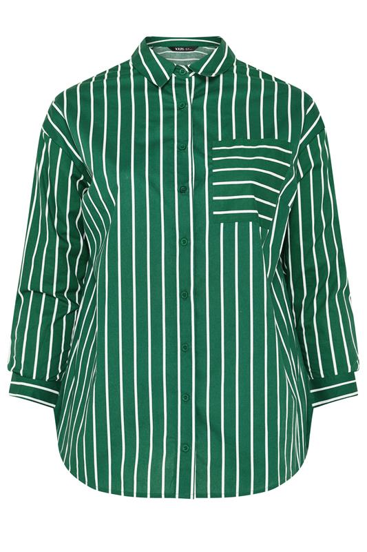 YOURS Plus Size Dark Green & White Striped Shirt | Yours Clothing 6