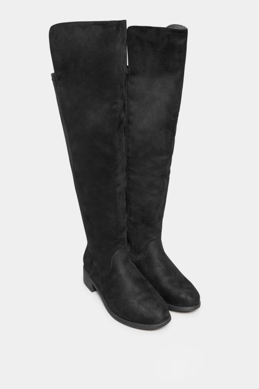 Black Faux Suede Stretch Over The Knee Boots In Wide E Fit & Extra Wide EEE Fit | Yours Clothing  2