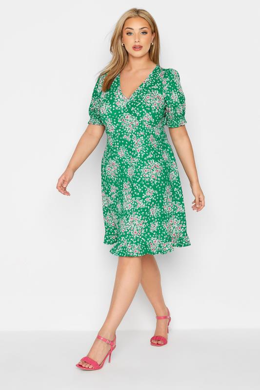 Plus Size  YOURS LONDON Curve Green Floral Tea Dress