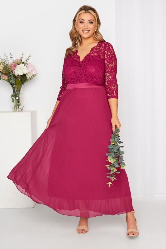 YOURS LONDON Curve Burgundy Red Lace Pleated Bridesmaid Maxi Dress_B.jpg