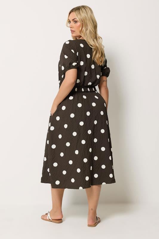 YOURS Plus Size Brown Polka Dot Midaxi Smock Dress | Yours Clothing 2