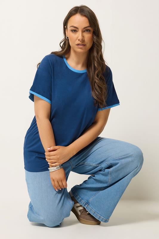  YOURS T-shirt bleu marine à bordures contrastantes