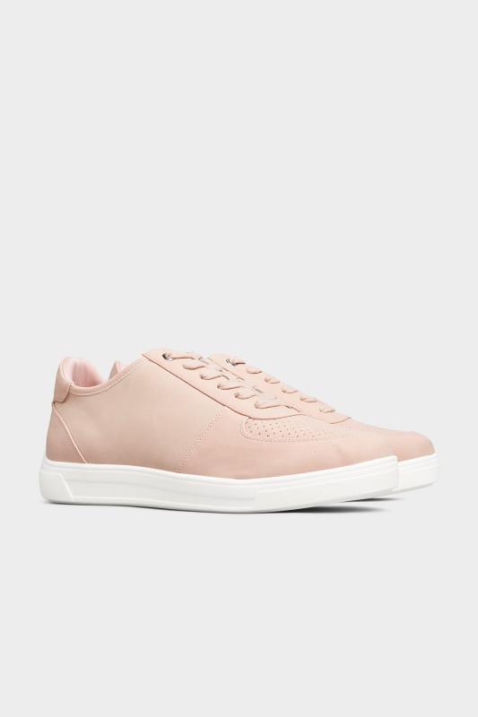 Großen Größen  Pink Vegan Leather Lace Up Trainers In Extra Wide EEE Fit