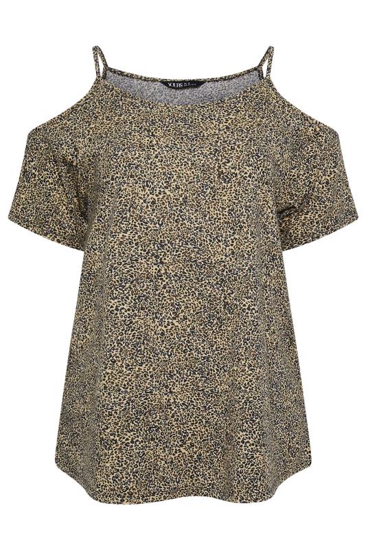 YOURS Plus Size Brown Leopard Print Cold Shoulder Top | Yours Clothing 5