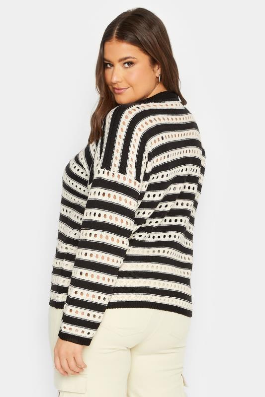 YOURS Plus Size Black & White Stripe Crochet Jumper | Yours Clothing 3