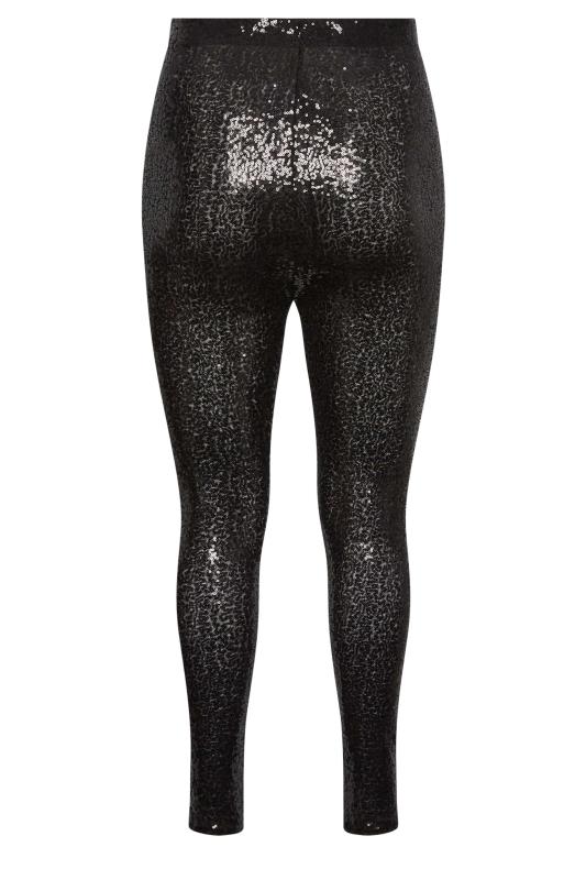 Plus Size Black Sequin Stretch Leggings | Yours Clothing 5