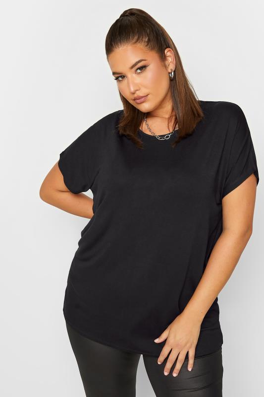 Plus Size Black Grown On Sleeve T-Shirt | Yours Clothing 1