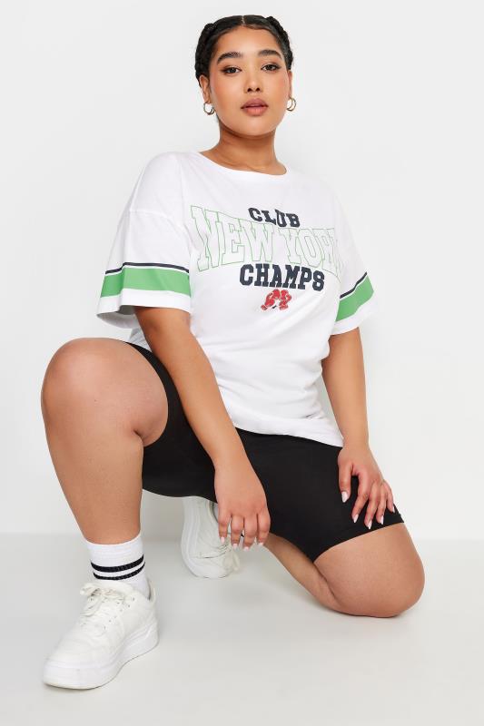 YOURS Plus Size White 'New York Champs' Varsity T-Shirt | Yours Clothing 4