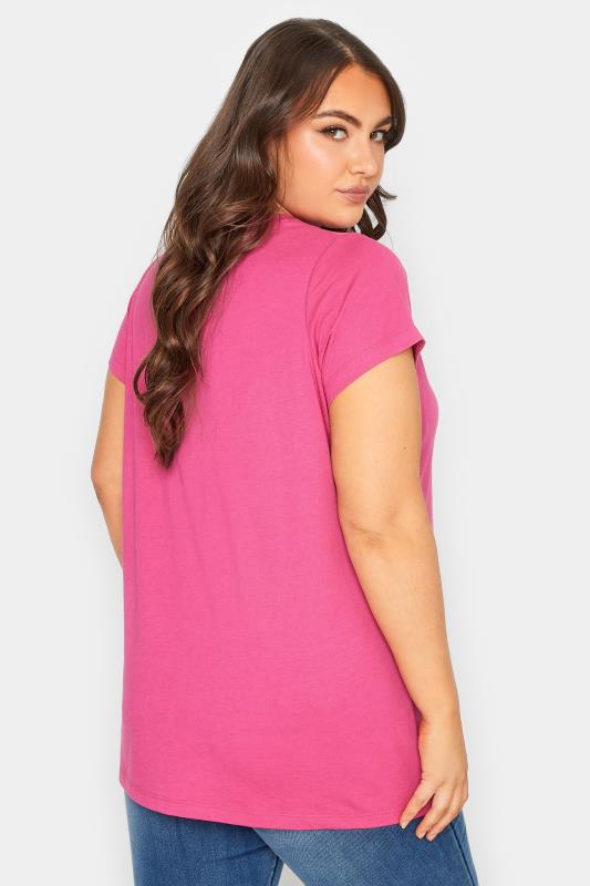 YOURS Curve Plus Size Hot Pink Essential Short Sleeve T-Shirt | Yours Clothing  3