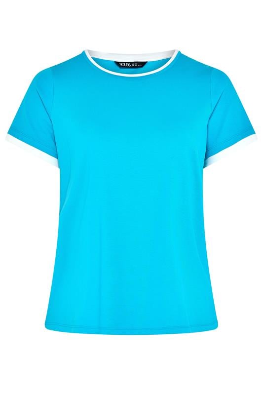 YOURS Plus Size Blue Premium Ringer T-Shirt | Yours Clothing 5