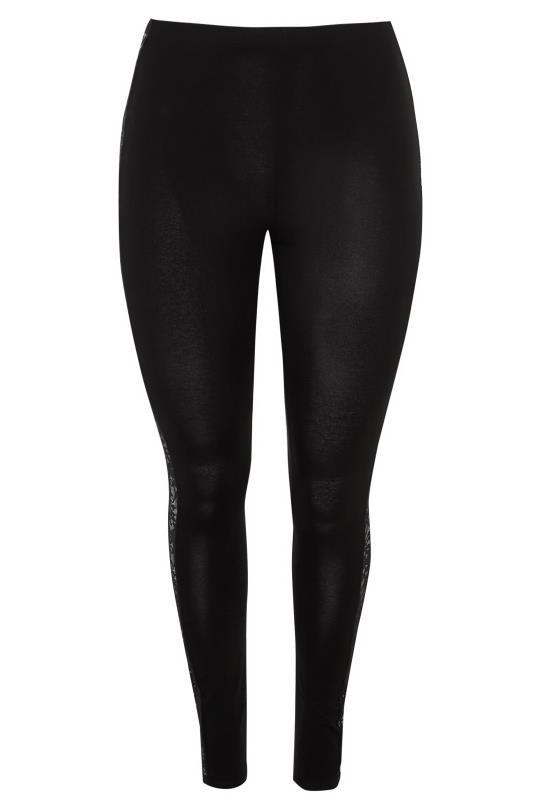 YOURS LONDON Black Panelled Floral Lace Leggings | Yours Clothing  5