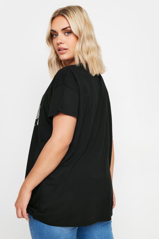 YOURS Plus Size Black Stud Leopard Print T-Shirt | Yours Clothing  3