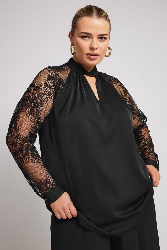 YOURS LONDON Plus Size Black Lace Sleeve Blouse | Yours Clothing 5