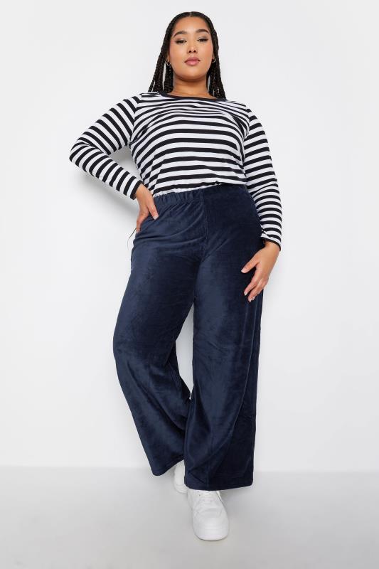 YOURS Plus Size Navy Blue Cord Wide Leg Trousers | Yours Clothing