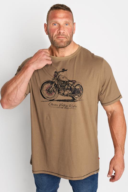 D555 Big & Tall Brown Classic Motorbike Printed T-Shirt 1