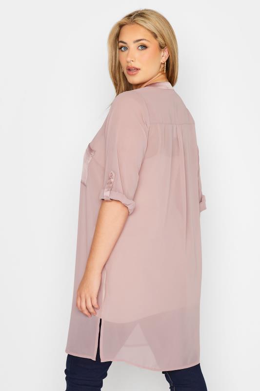 YOURS LONDON Plus Size Pink Satin Pocket Shirt | Yours Clothing 3